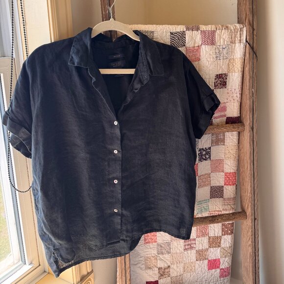 Rachel Zoe 100% Linen Short-sleeve Button-up Top - Picture 1 of 6